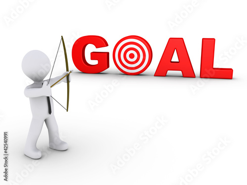 Illustration: Businessman as archer aiming at a goal target Businessman as archer aiming at a goal target