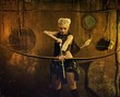 Woman with a bow in a bunker