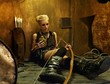 Tired woman with a bown in a bunker