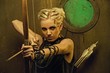 Woman with a bow in a bunker