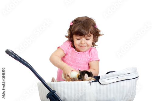 Photo: child playing and feeding kitten child playing and feeding kitten