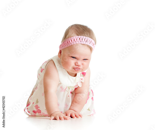 Photo: pretty baby girl crawling on floor pretty baby girl crawling on floor