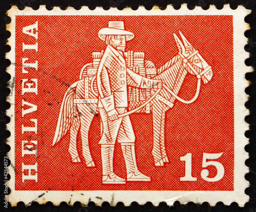 Foto: Postage stamp Switzerland 1960 Messenger and Pack Animal Postage stamp Switzerland 1960 Messenger and Pack Animal