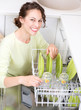 Dishwasher. Young woman in the Kitchen doing Housework. Wash-up