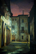 ancient Gothic quarter in Barcelona at night, painting, illustra