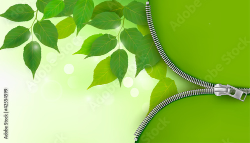 Vector: Nature background with green leaves and zipper. Nature background with green leaves and zipper.