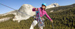 Female climber rappellling.