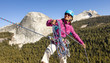 Female climber rappellling.