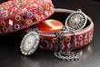 Old indian jewelery box with the earrings.