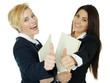 Girls with application file showing thumb up getting the job