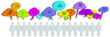 Fila de personas cogidas de la mano con globos de texto