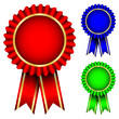 Vector illustration of red, blue & green badges