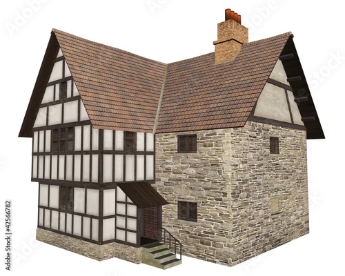 Illustration: Illustration of Medieval Country House Isolated on White - 1 Illustration of Medieval Country House Isolated on White - 1