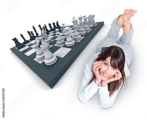 Photo: Woman and chess Woman and chess