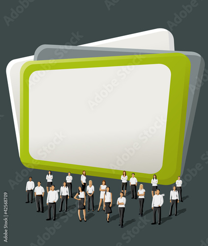 Vektor: Green and gray template for advertising with business people Green and gray template for advertising with business people