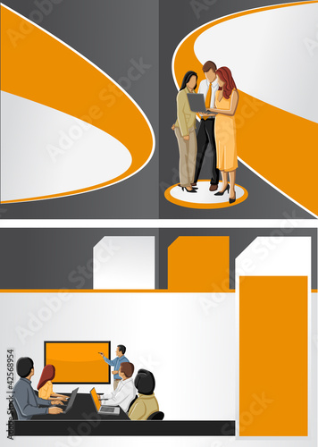 Vector: Orange and black template for advertising with business people Orange and black template for advertising with business people