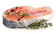 Red fish with spise and thyme isolated on white