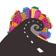 vector background of the town and the road
