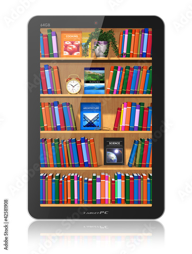 Illustration: Bookshelf in tablet computer Bookshelf in tablet computer