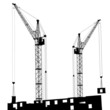 Vektor: Silhouette of two cranes working on the building Silhouette of two cranes working on the building