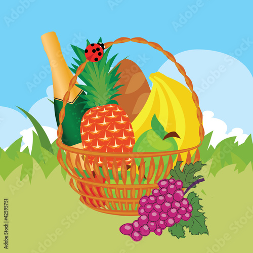 Vector: vector of a basket of food vector of a basket of food