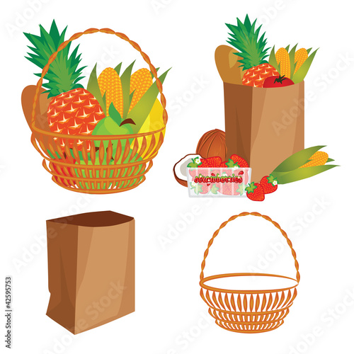 Vector: vector of a basket of food vector of a basket of food