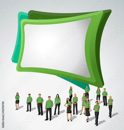Vektor: Green template for advertising brochure with business people Green template for advertising brochure with business people