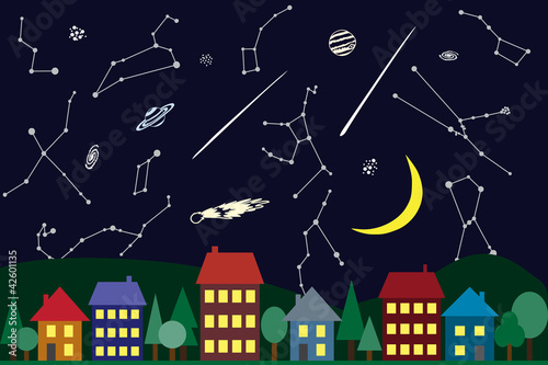 Vector: Illustration of night sky above the city Illustration of night sky above the city