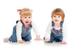 Funny kids girls crawling on floor