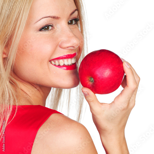 Foto: woman eat red apple woman eat red apple