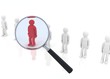 magnifying glass hovers over unique red man.
