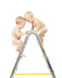 babies climbing on stepladder and fighting for first place