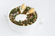 okroshka cold kvass soup with chopped vegetables and eggs