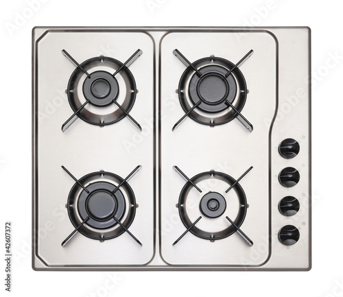 Photo: Stainless steel gas hob isolated on white Stainless steel gas hob isolated on white