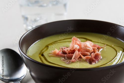 Photo: bowl of vegetable soup with ham bowl of vegetable soup with ham