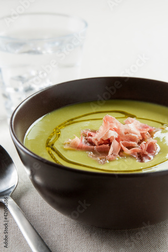 Photo: bowl of vegetable soup with ham bowl of vegetable soup with ham