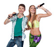 Photo: Happy young guy and girl are singing Happy young guy and girl are singing