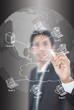 Businessman write LAN diagram on the whiteboard.