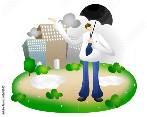 Illustration: Representation of a man holding an umbrella Representation of a man holding an umbrella