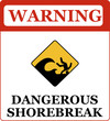 Dangerous shorebreak warning sign.