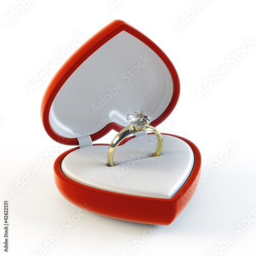 Illustration: Diamond Ring in heart shape box Diamond Ring in heart shape box