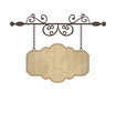 Wooden sign with place for text, floral forging elements