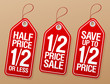 Half price save, promotional sale labels set
