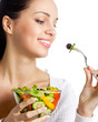 Foto: Smiling woman with salad, on white Smiling woman with salad, on white