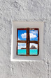 Ibiza Es vedra island view through white window