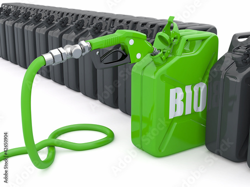 Illustration: Biofuel. Gas pump nozzle and jerrycan Biofuel. Gas pump nozzle and jerrycan