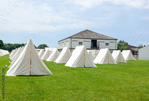 Photo: Soldiers tents at Military encampment Soldiers tents at Military encampment