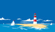 Hintergrund Leuchtturm mit Segelbooten und Meer