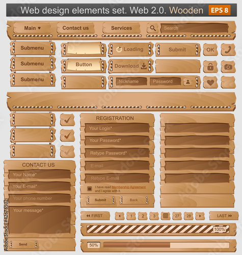 Vector: Web design elements set wooden Web design elements set wooden