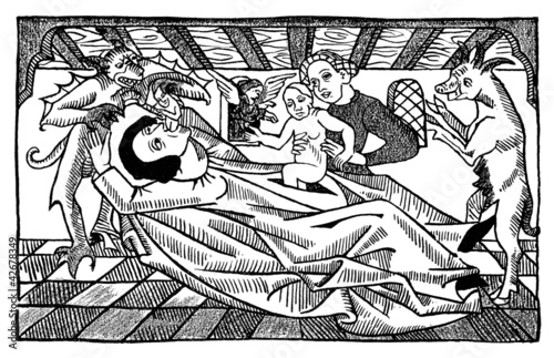Illustration: Birth of the Antichrist - 14th century Birth of the Antichrist - 14th century